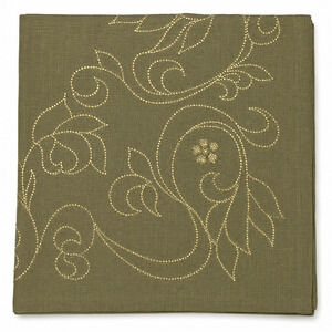 KIM SEYBERT SET OF 3 LINEN NAPKINS GREEN GOLD EMBROIDERED BEADED FLORAL NEW